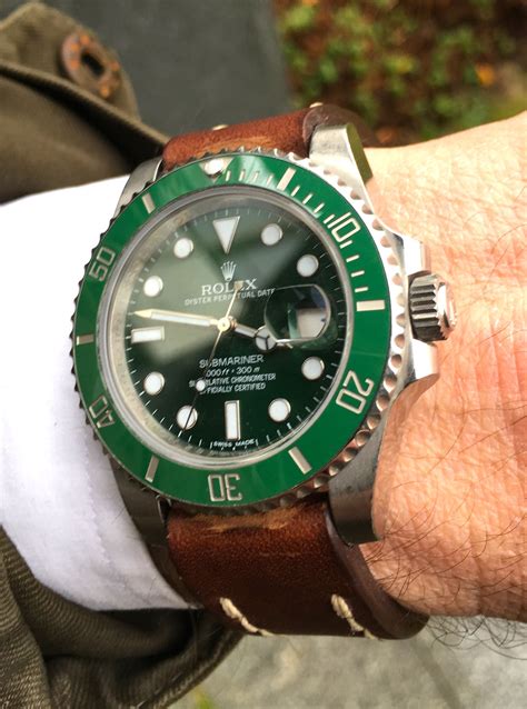 rolex green leather strap|rolex submariner straps.